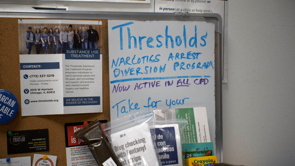 Wall display informing people about the Narcotics Arrest Diversion Program