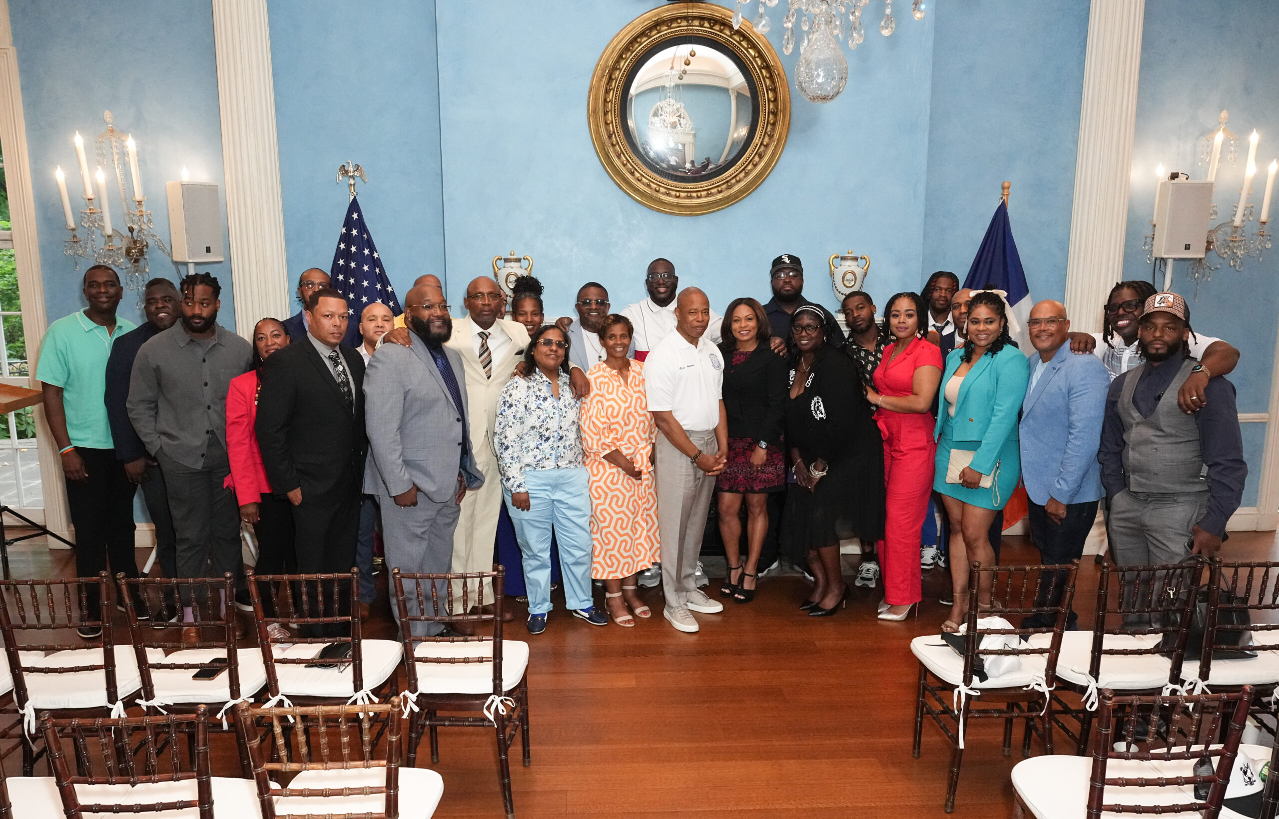 Members of the second CVILA cohort gather with New York City Mayor Eric Adams. Photo by John Nacion.