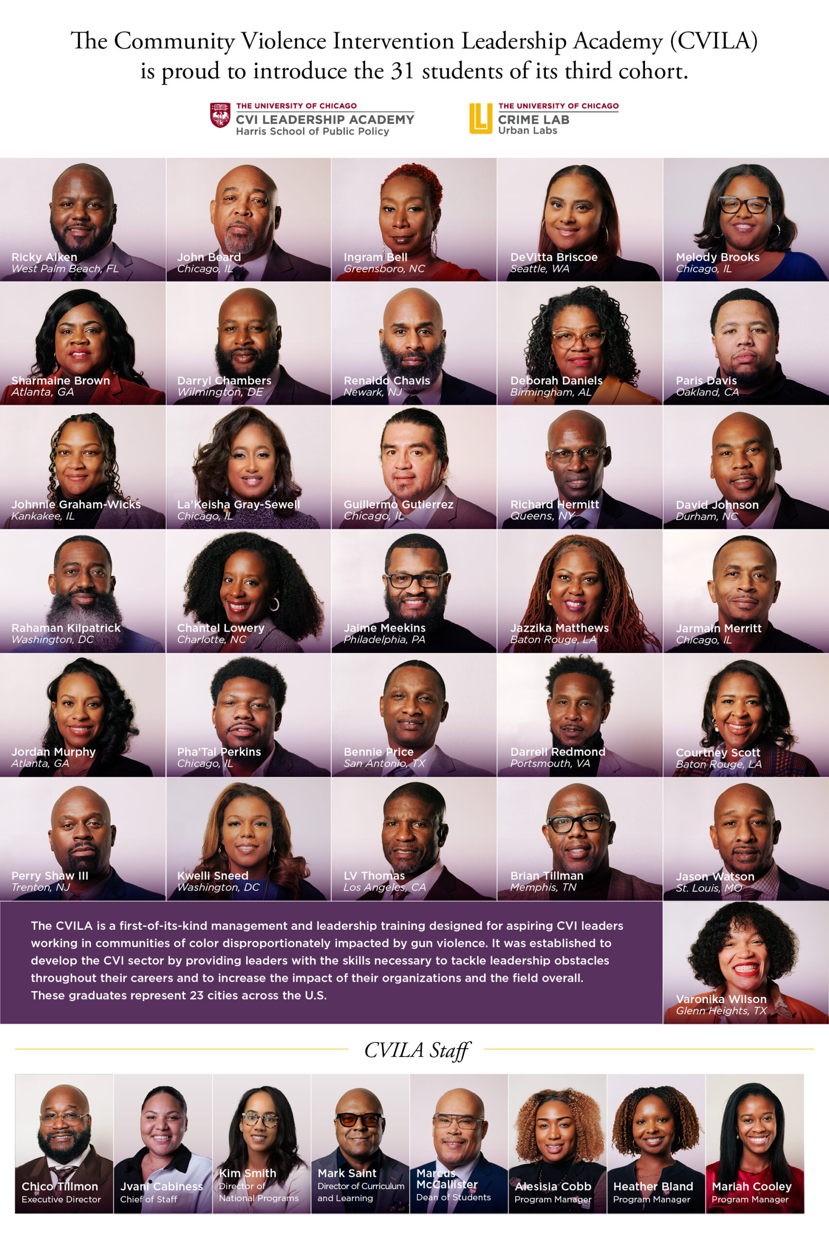 Graphic featuring headshots of CVILA Cohort 3 students and staff.